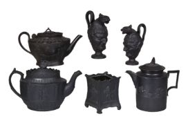 A selection of mostly marked black basalt, various dates late 18th century/early 19th centuries,