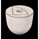 λ A Tjok Dessauvage studio vase, (Belgian, b.1946), with white and speckled glaze and of round