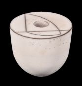 λ A Tjok Dessauvage studio vase, (Belgian, b.1946), with white and speckled glaze and of round