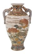 A Japanese Satsuma vase, the body of inverted baluster form on a splayed foot, risings to a