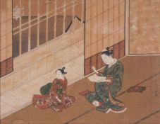 Miyagawa School Style: A Japanese painting in inks and pigments on paper depicting a bijin