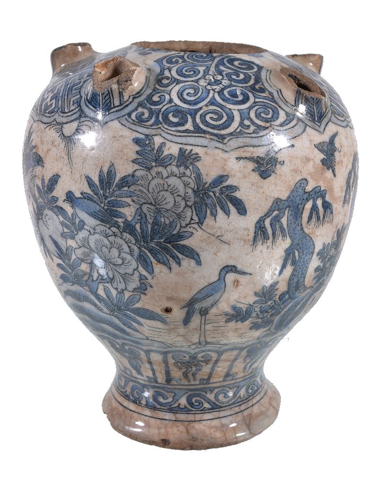 A Safavid blue and white pottery tulip vase, Persia, 17th Century, of baluster form with a central - Image 4 of 6