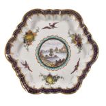 A Worcester 'Lord Henry Thynne' pattern teapot stand, circa 1780, paper label for H. Leonard