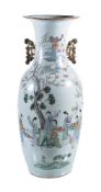 A large Chinese 'Famille Verte' vase, late Qing Dynasty, painted with ladies in a landscape, the