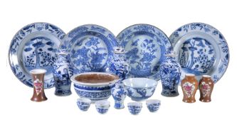 An assembled group of Chinese blue and white porcelain, 18th and 19th century, comprising a