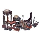 A collection of Chinese and Japanese wood stands, various shapes and sizes (quantity)