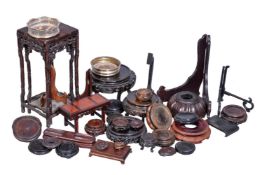 A collection of Chinese and Japanese wood stands, various shapes and sizes (quantity)