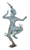 A large Thai bronze model of a dancer, 20th century, with extensive green encrustations and