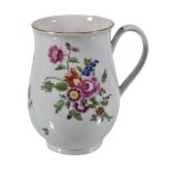 A Worcester polychrome bell-shaped mug, circa 1770, painted with flowers, paper label for the H.