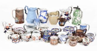 A selection of mostly Staffordshire pottery and stoneware jugs, various dates 19th century