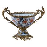 A Japanese Imari gilt-metal mounted two-handled bowl, in the Louis XV style, the mounts 19th