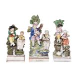 Three various Staffordshire pearlware groups, first quarter 19th century, comprising: a