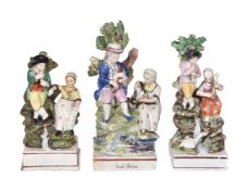 Three various Staffordshire pearlware groups, first quarter 19th century, comprising: a