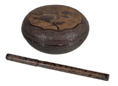 A Tianqi style calligraphy brush and cover, incised and gilt a dark lacquer ground, the cover with