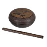 A Tianqi style calligraphy brush and cover, incised and gilt a dark lacquer ground, the cover with