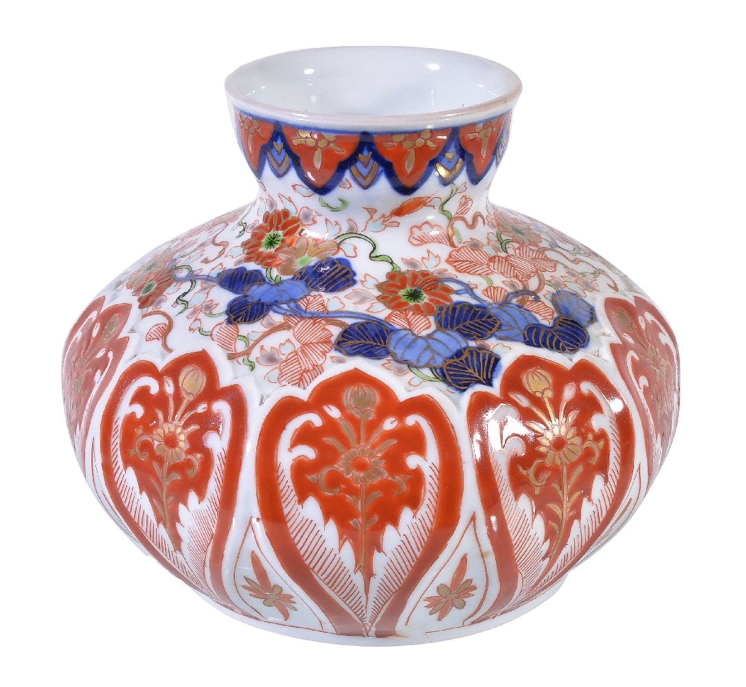 A Japanese cloisonné enamel vase, of ovoid form with a waisted neck and flared mouth, decorated on - Image 4 of 5