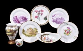 A selection of Wedgwood bone china, circa 1815, comprising: a pair of puce decorated plates with