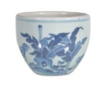 A small Chinese blue and white small bowl, 18th century, depicting Jia Chang stamping his foot to