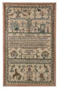 A William IV needlework sampler, Sarah Leigh Aged 11 Years 1835, with Biblical text in the upper