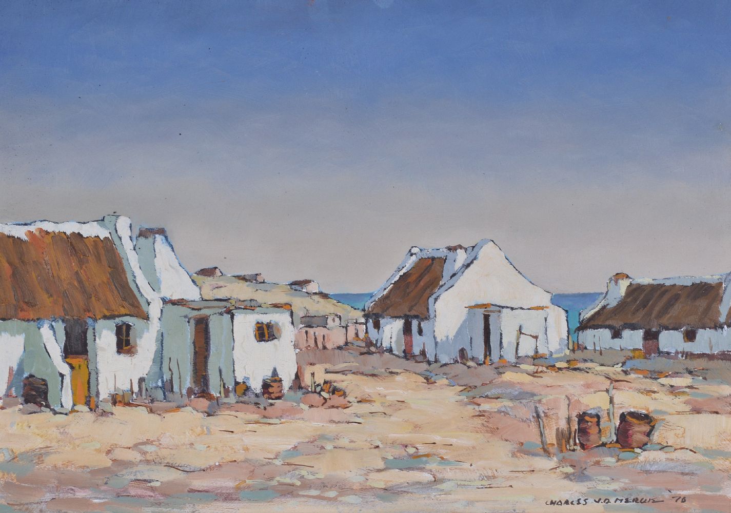 Charles van der Merwe (South African 1938-1996) Coastal cottages Oil on board Signed and dated 76 - Image 2 of 3