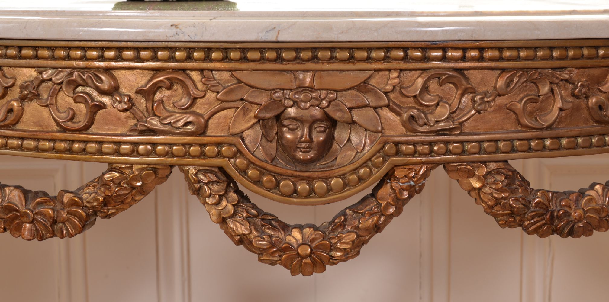 A carved giltwood and marble topped console table, late 19th century, of semi-elliptical outline, - Image 2 of 2