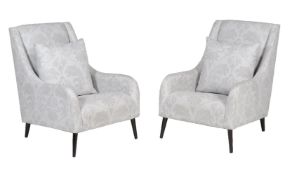 A pair of Sofa workshop armchairs, of recent manufacture, 'Miss Behaving' pattern, 96cm high, 71cm