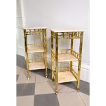 A companion pair of gilt brass and alabaster mounted three tier étagères, 20th century, each of