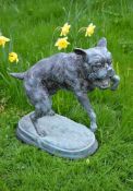 A bronze alloy model of a French Bulldog, 20th century, cast as standing on its hind legs, with