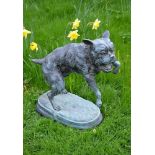 A bronze alloy model of a French Bulldog, 20th century, cast as standing on its hind legs, with