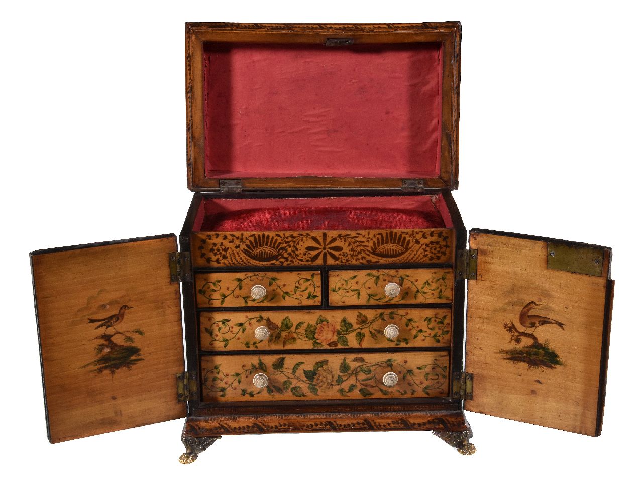 A George III penworked and painted satinwood table cabinet, last quarter 18th century, of - Image 4 of 4