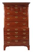 A George III mahogany and inlaid chest on chest, circa 1790, probably Channel Islands, with