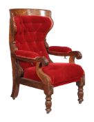 A William IV carved hardwood library armchair, circa 1835, possibly Anglo-Indian, in the manner of