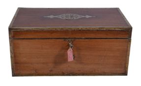 A hardwood and brass mounted pearl dealer's chest, 19th century, the hinged lid with internal
