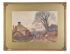 Henry Charles Fox (British 1860 - 1925) Cows in a village landscape Watercolour Signed and dated