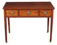 A George III mahogany side table, circa 1790, the rectangular top above three frieze drawers, on