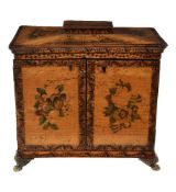 A George III penworked and painted satinwood table cabinet, last quarter 18th century, of