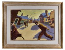 λ Ken White (British 20th century) Figures in the street Oil on canvas Signed and dated 07 lower