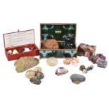 A collection of hardstone and mineral specimens, including a late 19th century Continental marble