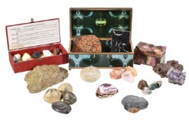 A collection of hardstone and mineral specimens, including a late 19th century Continental marble