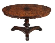 Y A William IV rosewood circular centre table, circa 1835, 72cm high, the top 132cm diameter. Y