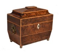 ϒ A Regency of George IV burr yew wood and sycamore strung tea caddy