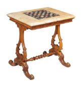 A William IV carved walnut and specimen marble mounted games table, circa 1835, with specimen