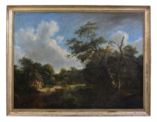 Manner of Jacob van Ruisdael Figures on a country path Oil on canvas Bears indistinct signature