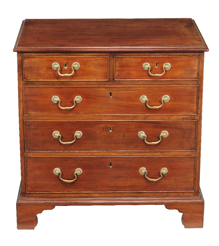 A mahogany chest of drawers, circa 1780 and later, with two short and three long graduated