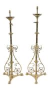 A pair of fine Victorian brass telescopic standard lamps, late 19th century, each with later