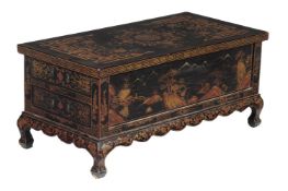 A Chinese black lacquer and gilt low table, with two drawers to each short side, 45cm high, 100cm