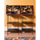 A pair of black lacquer, polychrome painted and parcel gilt panels depicting exterior scenes with
