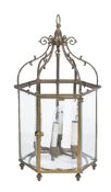 A gilt brass and glazed hexagonal hall lantern in George III style, second half 20th century, with