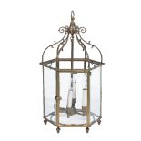 A gilt brass and glazed hexagonal hall lantern in George III style, second half 20th century, with