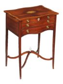 Y A mahogany and marquetry serpentine fronted work table, circa 1800 and later, the serpentine sided